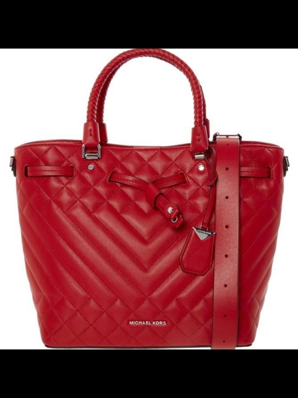 Michael Kors red quilted leather Blakely bucket bag.
